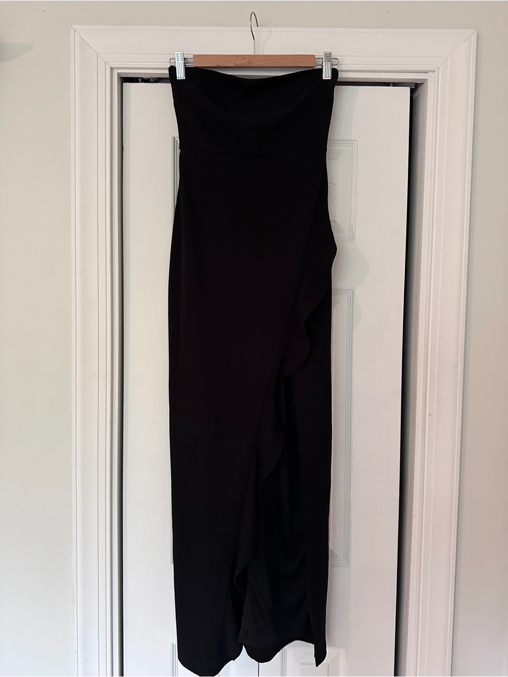 Lulus Strapless Black Maxi Dress with Ruffle Detail